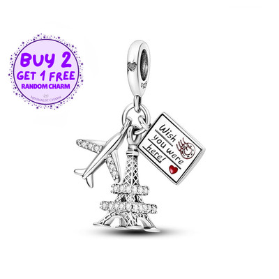 Eiffel Tower Charm For Bracelet, Travel Charm, Plane Charm, Ticket Charm