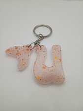 Women's Handmade White And Orange Glitter Letter U Initial Keychain