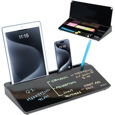 VIVO Black Desktop Dry Erase Board w/ Hidden Storage, 16" x 7" Glass Whiteboard