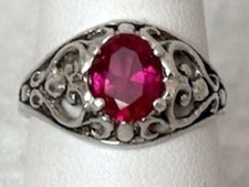 Red Lab Ruby Size 7 Ring 925 Sterling Silver Vintage Filigree Style USA Made