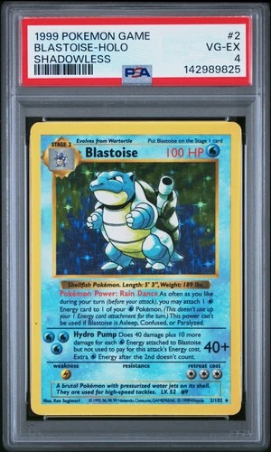 1999 POKEMON BASE SET SHADOWLESS #2 BLASTOISE-HOLO PSA 4