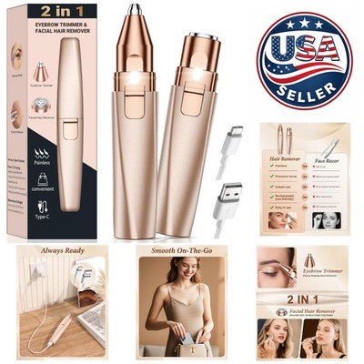 Elegant Gold Electric Eyebrow Razor & Facial Hair Remover - Sensitive Skin Safe