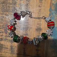 Holiday Beaded Bracelet with Red and Green Accents