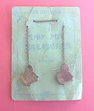 Vintage Sterling Ducks Sweater or Bib Clips on Cardboard, 6" Chain, Tiny Tot