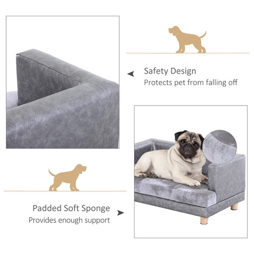 Dog Couch Pet Sofa Bed for Small Dogs Cats with Cushion, Gray - Picture 6 of 11