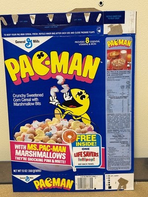 Pac-Man Cereal Pink & White Ms. PAC-MAN! AND MAG C. 1982 General Mills Vintage  