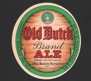 Old Dutch Brewers Ale Beer Label IRTP Brooklyn NY 12 oz 1930's or 1940's