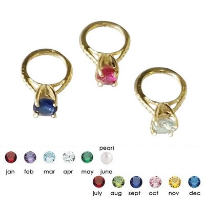 14K Yellow Gold Small Ring Birthstone Pendant Charm w/ Colored CZ Stone or Pearl