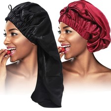 2PCS Satin Hair Braid Bonnet, Foldable Extra Long Bonnet for Braids with Butt...