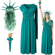 ShinyMatch 4 Pc Statue of Liberty Costume Set,Dark Color,S Small, Dark Color