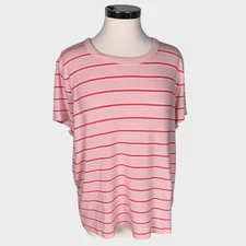 GAP Womens XXL Short Sleeve Pink Stripe Ribbed TShirt Polyester Blend