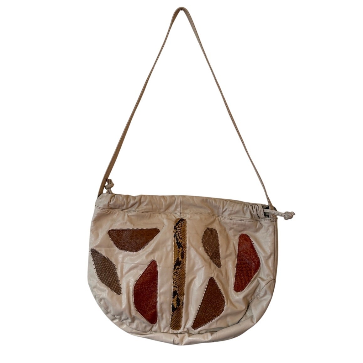 1980s Exotic Patchwork Leather Drawstring Shoulde… - image 3