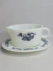 Vintage Pyrex Old Town Blue Gravy Boat and Underplate Set