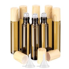 10mL 1/3 Oz Amber Glass Roll On Bottles, 8 Pack Leak Proof Refillable Roller Bo