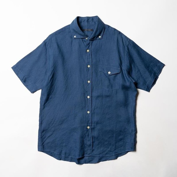 Men Eton Shirt Navy Linen 40 /L / 48