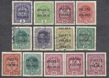 Poland 1919 issue Crakov  10h in pair inverted error np.40h all set used sig.
