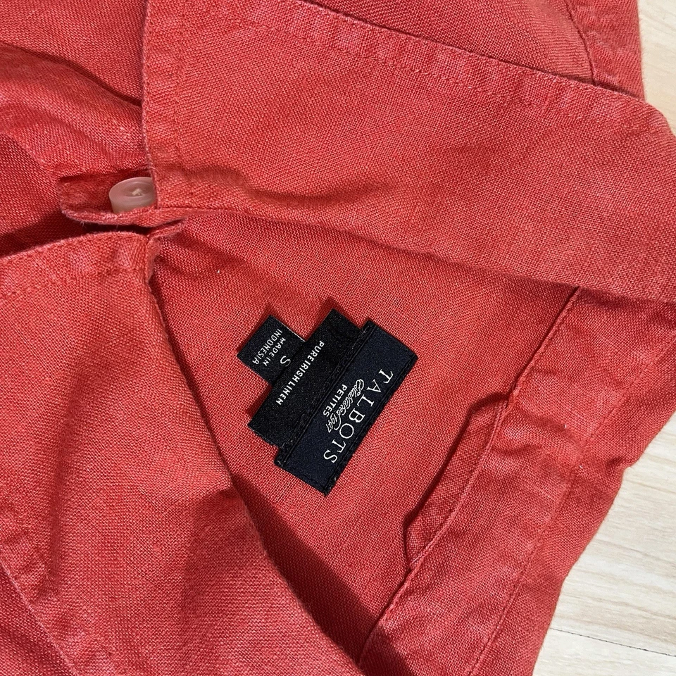 Talbots 100% чистый ирландский льняной топ на пуговицах оранжевый женский маленький - Изображение 4 из 4