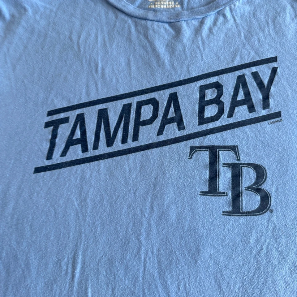Camiseta De Colección MLB Tampa Bay Rays Logo Azul Liga Americana Para Hombre X-Grande Foto 3 de 4