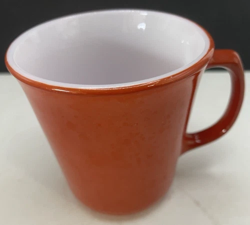 Vintage Corning Coffee Mug Cup Brown White Milk Glass D-Handle MCM 3.5" USA