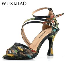 Women Mesh Suede Fashion Sexy High Heel Sandals Latin Dance Salsa Shoes Footwear