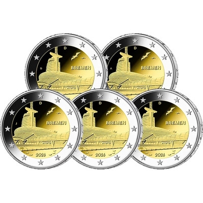 2026 Germany 5 x   2 Euro UNC Coins - Federal States II: BREMEN - All 5 Mints