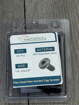 Metallixity 304 SS 1/4''-20 x 5/8'' Flat Head Hex Socket Screws, 20 Pack