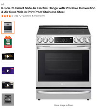 NEW LG 63 cu ft Smart Electric Slidein Range with Convection LOCAL PICK UP