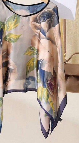 Classy Fine Quality Silk Feel Kaftan /Kimono /Tunic Poncho Womens Free Size - Picture 3 of 6