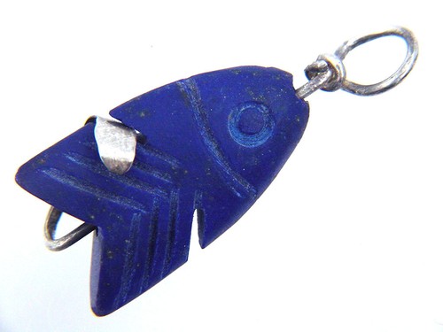 BUTW Ciondolo Pesce Scolpito Argento Sterling 10pz Filo Avvolto a Mano Lapislazzolino 3634P - Foto 20 di 21