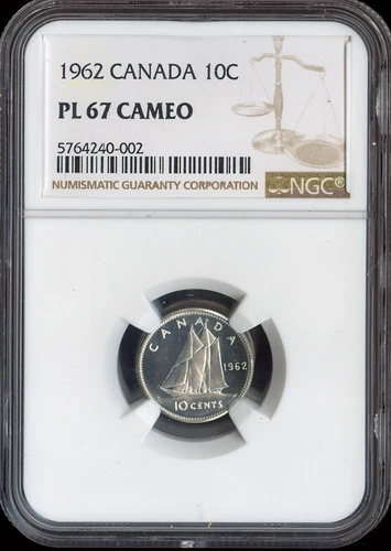 1962 Canada Silver 10 Cents 10C NGC PL67 Cameo - Quality