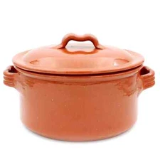Traditional Portuguese Clay Terracotta Cazuela Cooking Pot with Lid