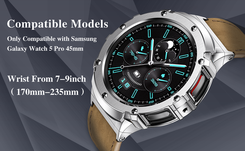 Acier Inoxydable Étui pour Samsung Galaxy Montre 5 Pro 45mm Cuir Véritable - Photo 17 sur 20