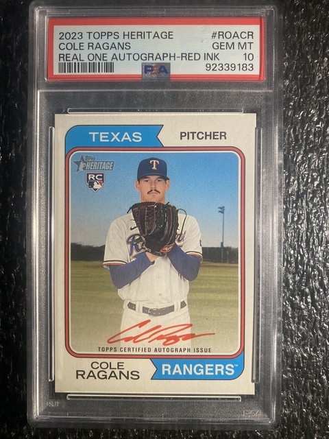 2023 Topps Heritage Real One Auto Cole Ragans Red Ink /74 PSA 10 - POP 3