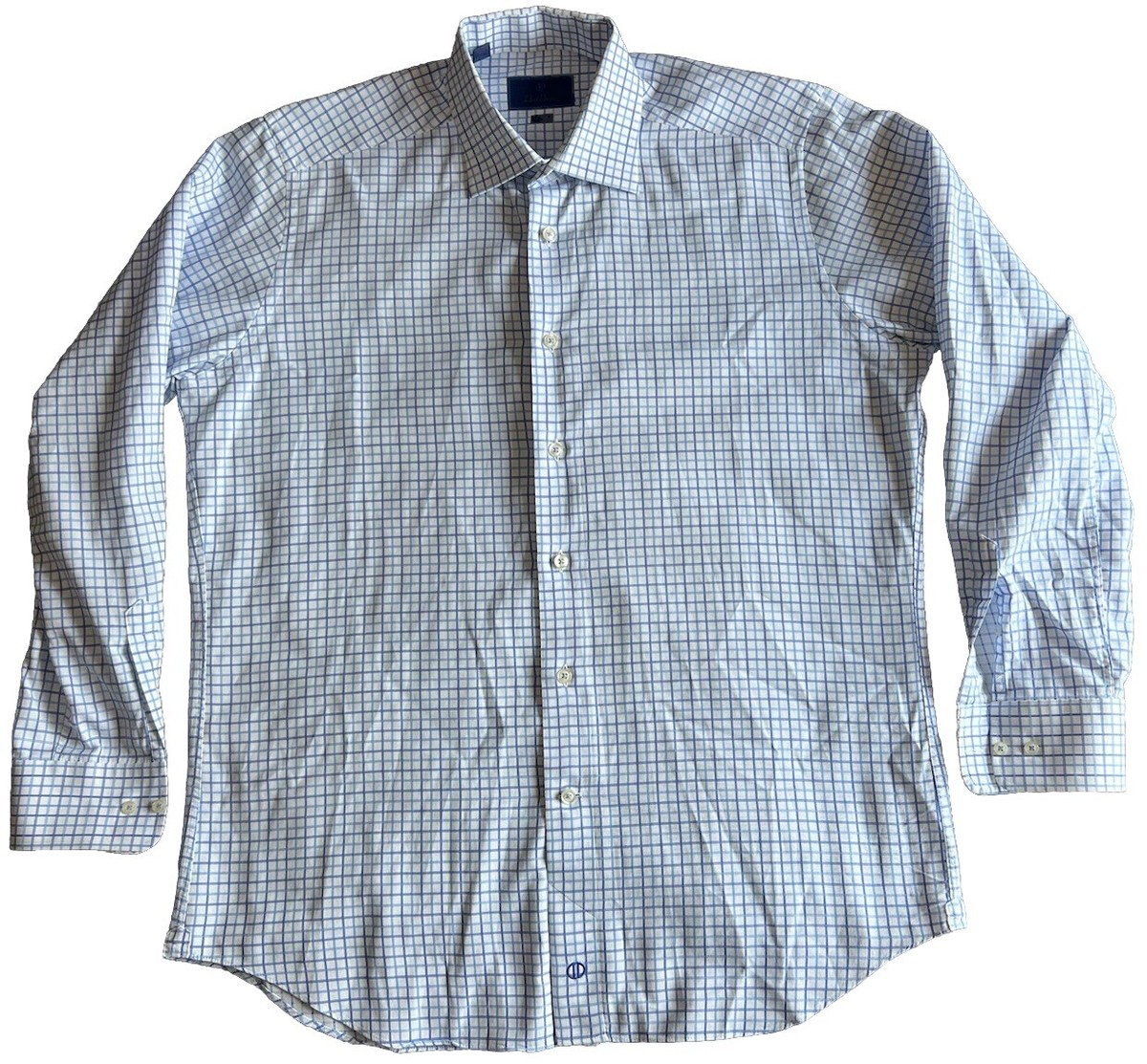 David Donahue Trim Fit Check Long Sleeve Button Up 100% Cotton 17/(34/35) |  eBay