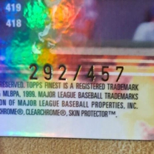 1999 Topps Finest Prominent Figures Refractor Larry Walker /457 #PF49 SP - Image 3 of 3