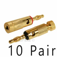 10 Pair, 20pcs - Open Screw Type Speaker Wire Banana Plugs Audio Gold Connectors