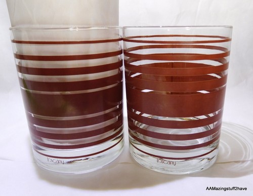 Toscany Old Fashion Double Drink Glasses with Brown Bands 12oz Set of 2 RARE - Picture 10 of 12