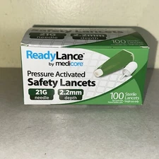 ReadyLance Pressure Activated Safety Lancets Box of 100 Lancets 21Gx2.2MM Green