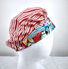 Scrub Cap Small Chemo Hat Chef Handmade Cotton Close Fit Striped 21.5" to 31.5”
