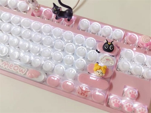 Sailor Moon Tsukino Usagi Luna Wired Mechanical Keyboard DIY Pink 87/104 Keys - Picture 14 of 30