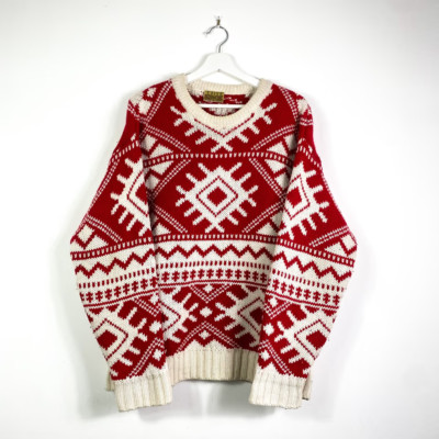 Vintage Strickpullover Gr.M Herren Rot Weiß Ethno Aztec Gemustert 90er 90s y2k