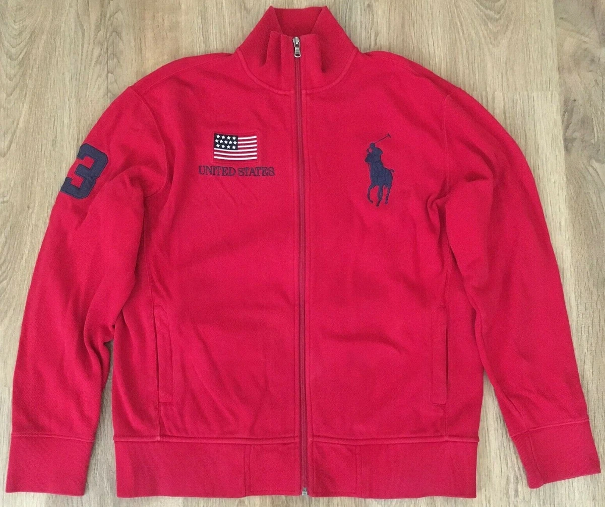 Polo Ralph Lauren USA Team 3 mens Red Sweater Track Top Jacket size L