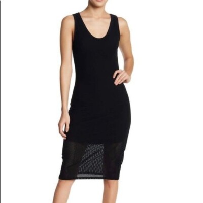michael stars mesh dress Michael Stars NWT Mesh Sleeved Black Knit Pullover Dress REVERSIBLE Sz XS