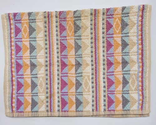 Vintage 80s Colorful Geometric Stripe Hand Towels ~ Set of 2 Mauve Orange Green - Picture 4 of 14