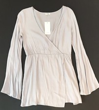 Women's Gray TOBI Long Bell Sleeve Short Mini V-neck Dress Size Small NWT