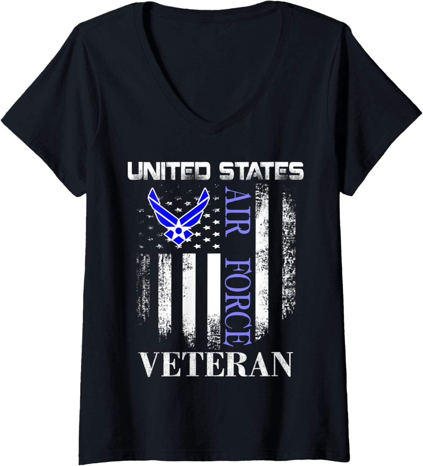 Vintage USAF Veteran American Flag V-Neck Tee for Women