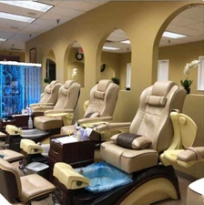 Lexor Nail Salon Chairs and Table Set-  beige chair with brown accents