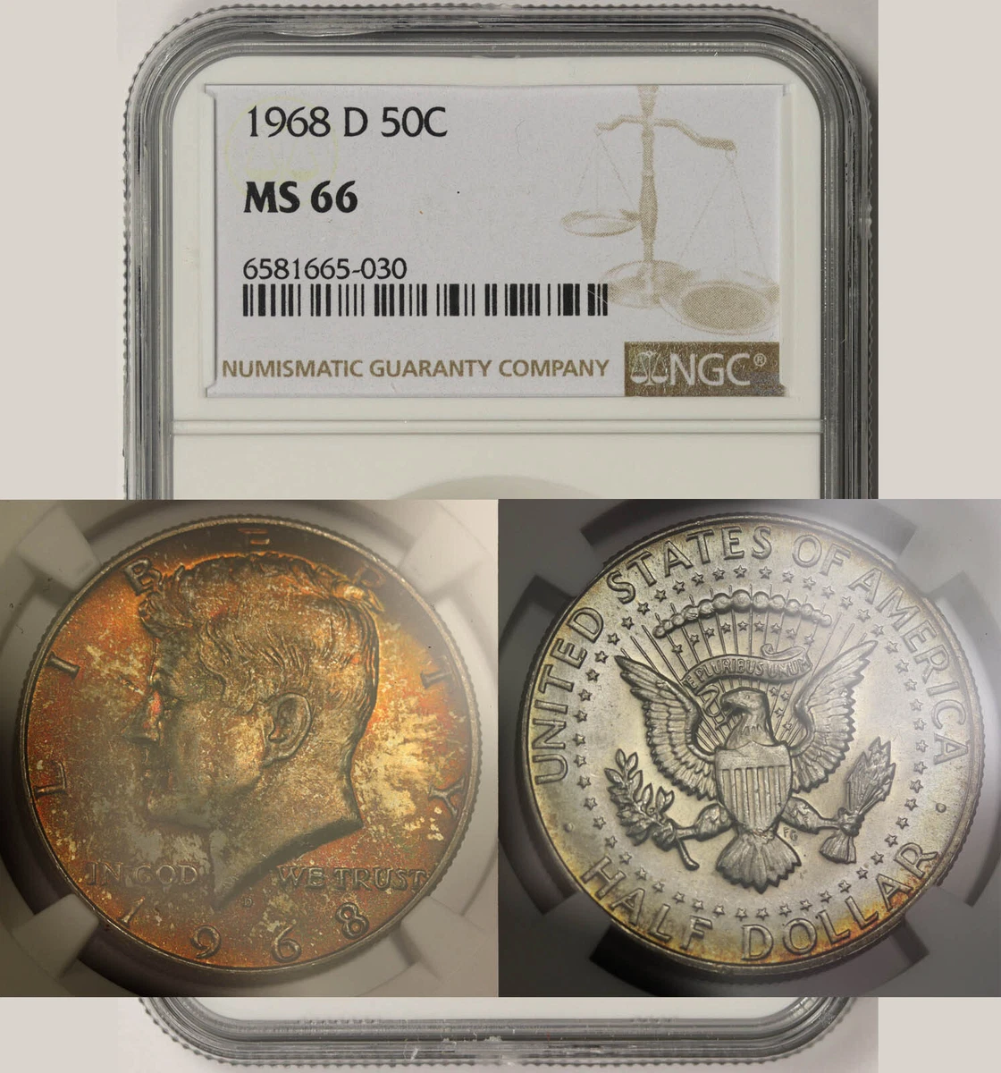 1968-D Kennedy Half Dollar 50C MS 66 NGC Color Toned | eBay