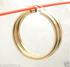 1 3/4" Plain Shiny Hoop Earrings REAL 14K Yellow Gold 4mm X 45mm