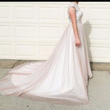 Mary  s Bridal Champagne Lace Sheer Wedding Dress size Small